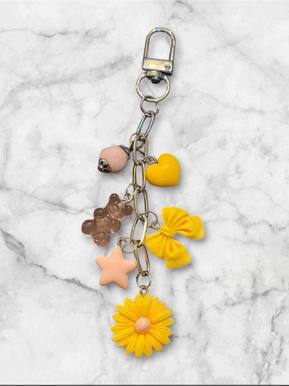 Yellow & Pink Charm Keychain Bag Charm - Cute Daisy, Bow, Heart, Star